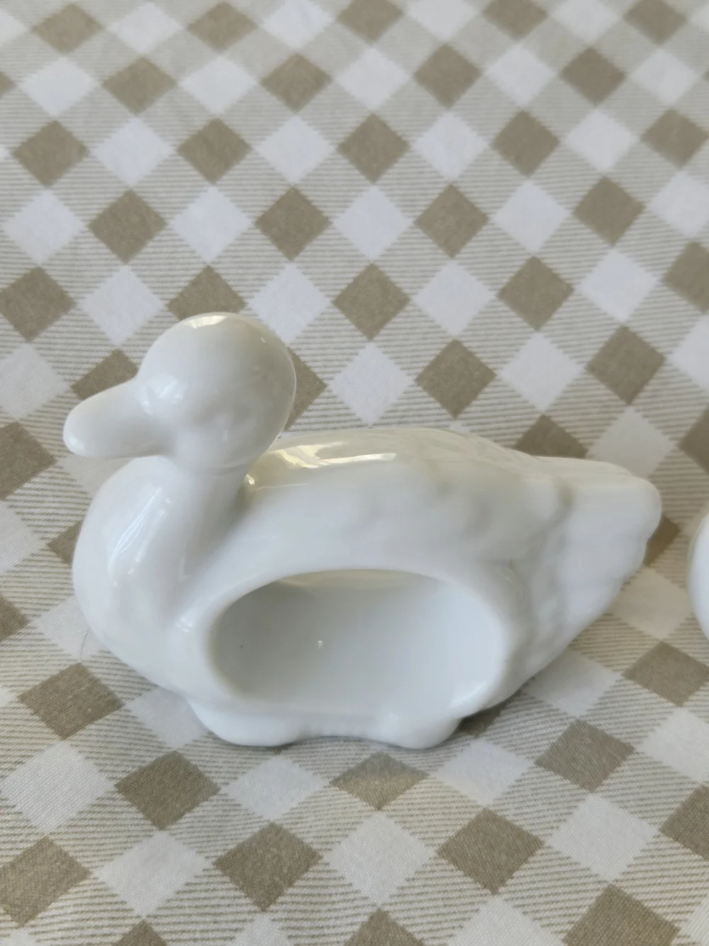 Vintage Set Of 2 White Ceramic / Porcelain Duck Napkin Rings